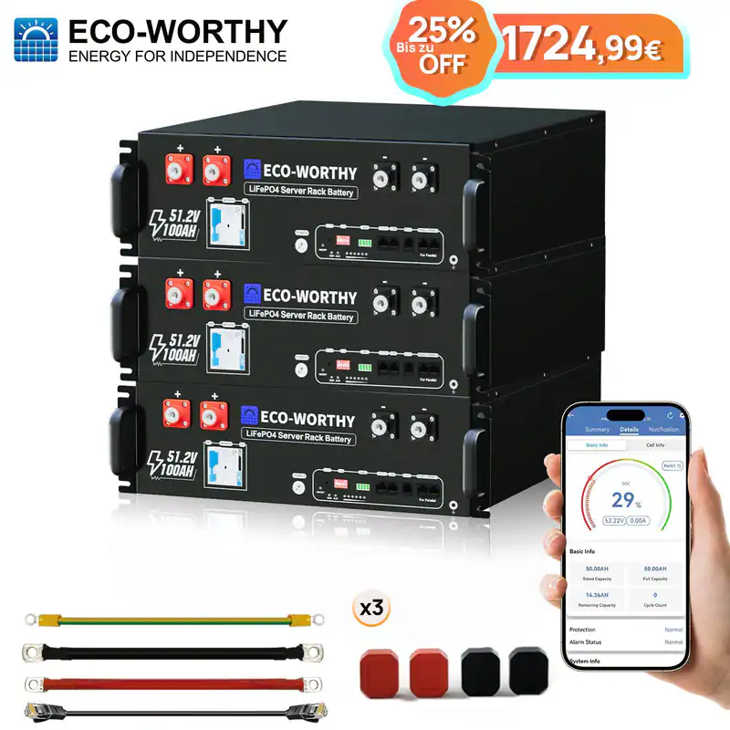 48V 100Ah(3pcs)Batteriespeicher LiFePO4 15,36kWh für den Hausgebrauch ECO-WORTHY