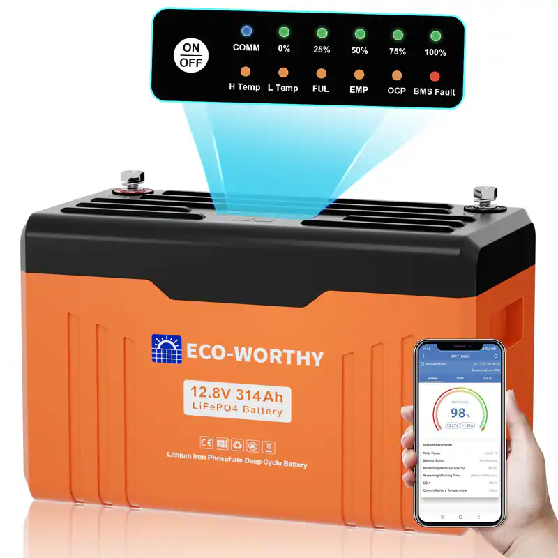 ECO-WORTHY 12V 314Ah LiFePO4 Lithium Batterie Bluetooth für Wohnmobil Camping