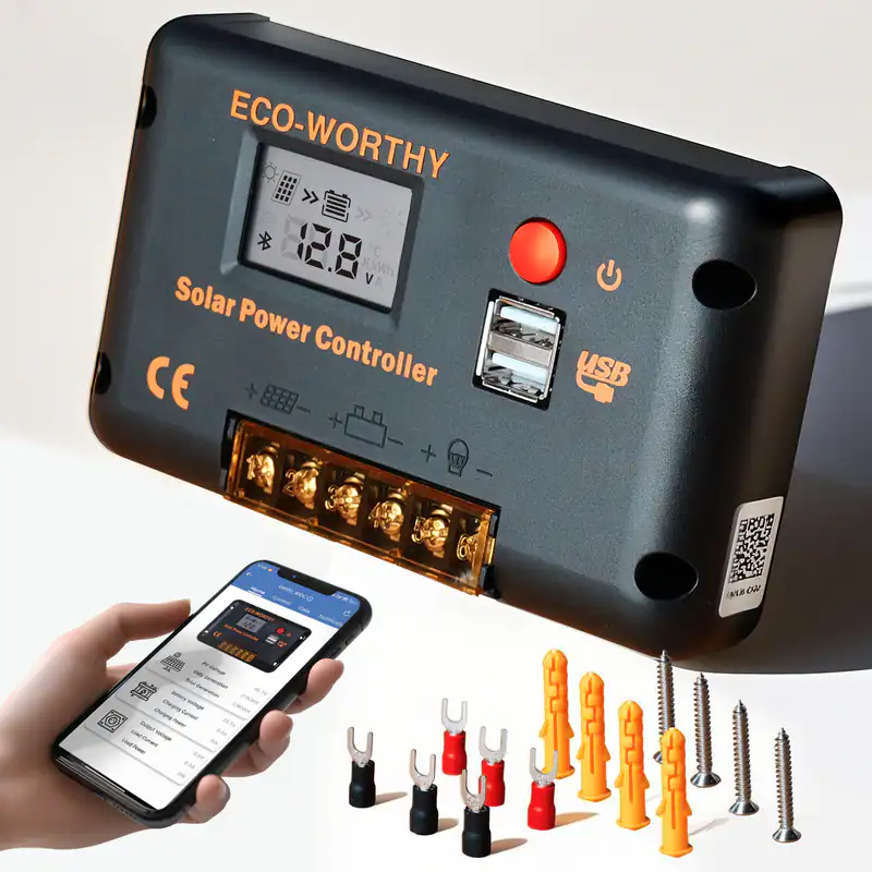 ECO-WORTHY 30A Solarladeregler 12v /24v PWM mit Bluetooth & APP für Solar System