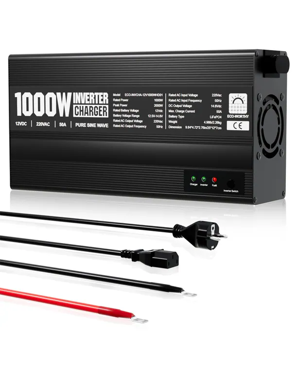 14,6V 50A LiFePO4 Ladegerät mit 1000W Wechselrichter 12V bis 230V für Batterie