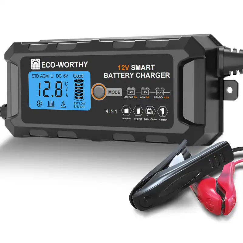 ECO-WORTHY 12V 5A Batterie Ladegerät für LiFePO4 Lithium Batterie Auto Motorrad