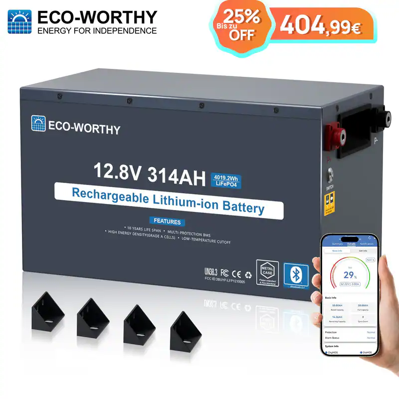 ECO-WORTHY 12V 314Ah EnergyRock LiFePO4 Batterie Metallgehäuse für Wohnmobile