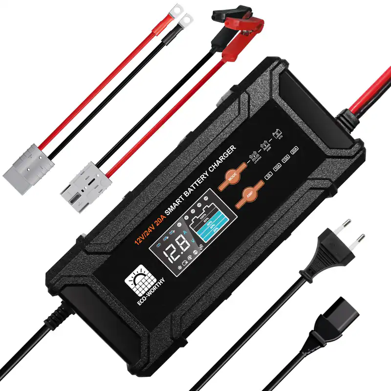 ECO-WORTHY Batterie Ladegerät 12V/24V 5-20AAuto Für LiFePO4 Blei-Säure Motorrad