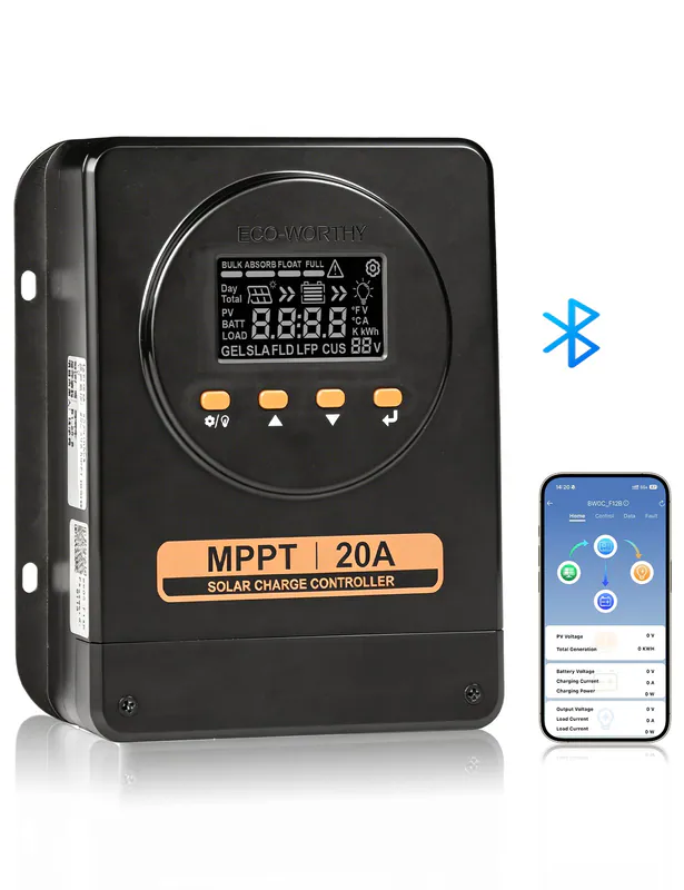 20A MPPT Solarladeregler 12V/24V Solar mit LCD Display Bluetooth APP Monitor