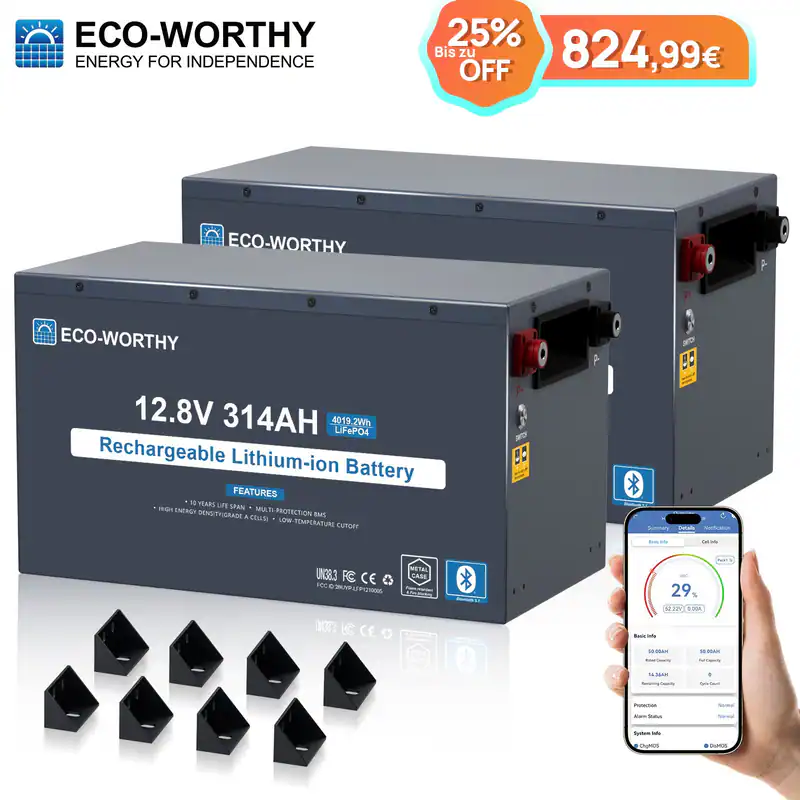 ECO-WORTHY 12V 314Ah*2 EnergyRock LiFePO4 Batterie Metallgehäuse für Wohnmobile