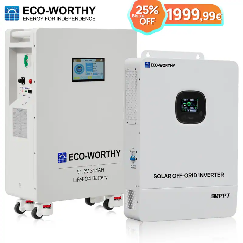 ECO-WORTHY 48V 314AH Heimspeicher Batterie mit 48V 10KW Solar Wechselrichter