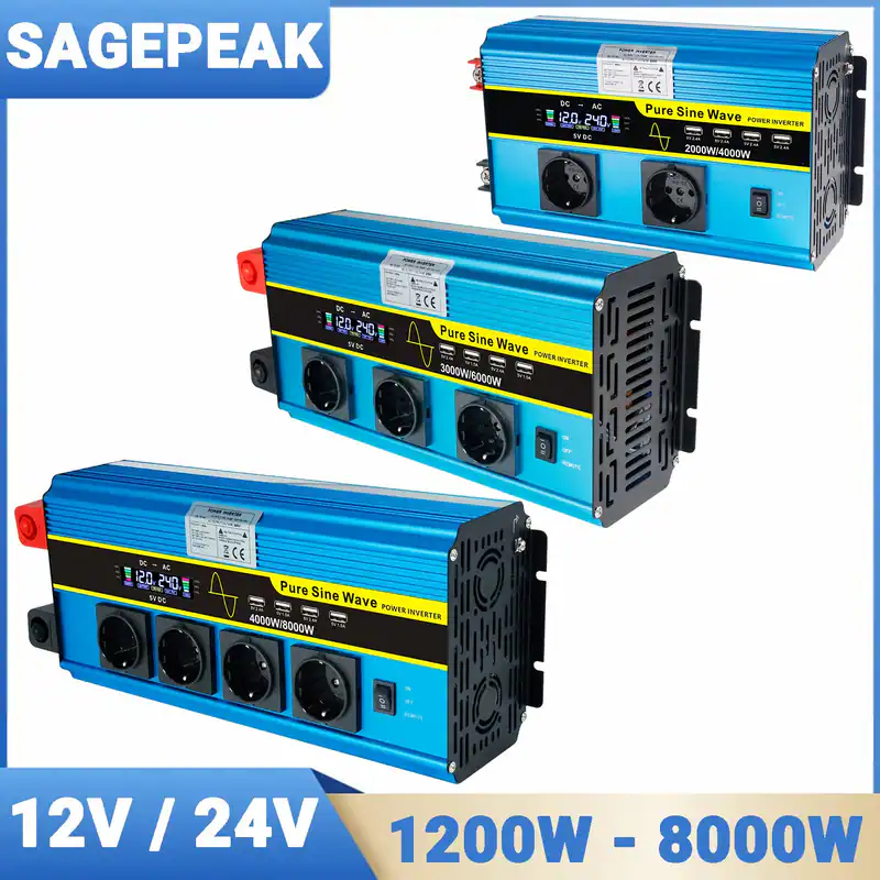 4000W/8000W 500W/1200W Reiner Sinus Wechselrichter Spannungswandler 12V 24V 230V