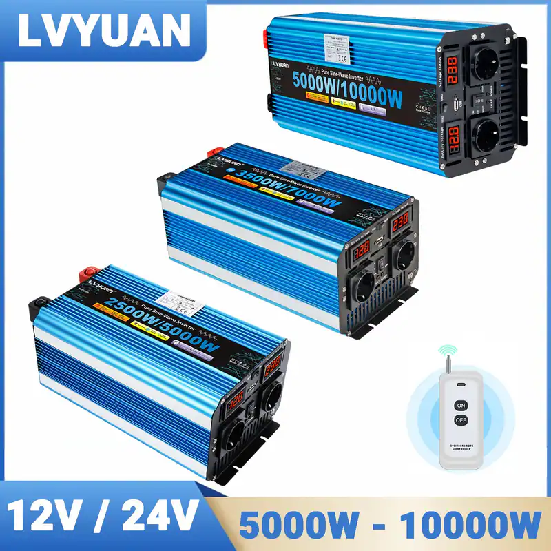 5000/10000W 3500/7000W Reiner Sinus Wechselrichter Spannungswandler 12V 24V 230V