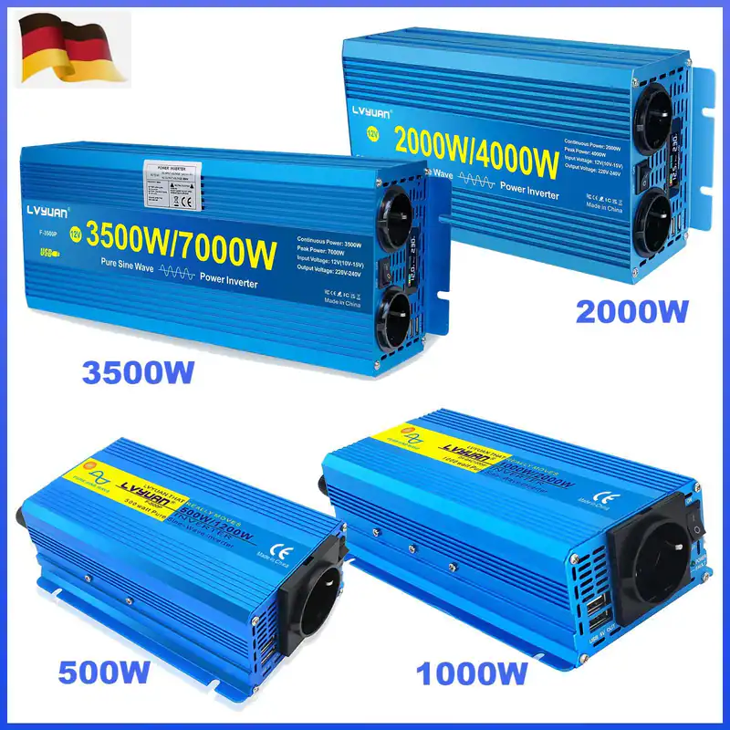 12V 24V auf 230V Reiner Sinus Wechselrichter 2000W 2500W 3500W Spannungswandler
