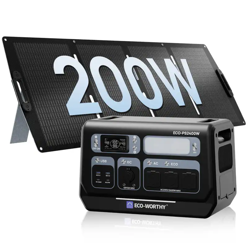 2048Wh Tragbare Powerstation & 200W Faltbar Solarpanel für Wohnmobile ECO-WORTHY