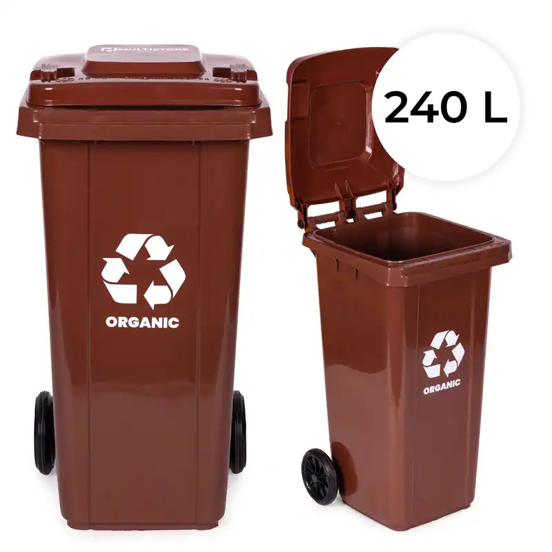 Mülltonne 240 l, großer Mülleimer mit Gummirädern – braun, BIO MULTISTORE