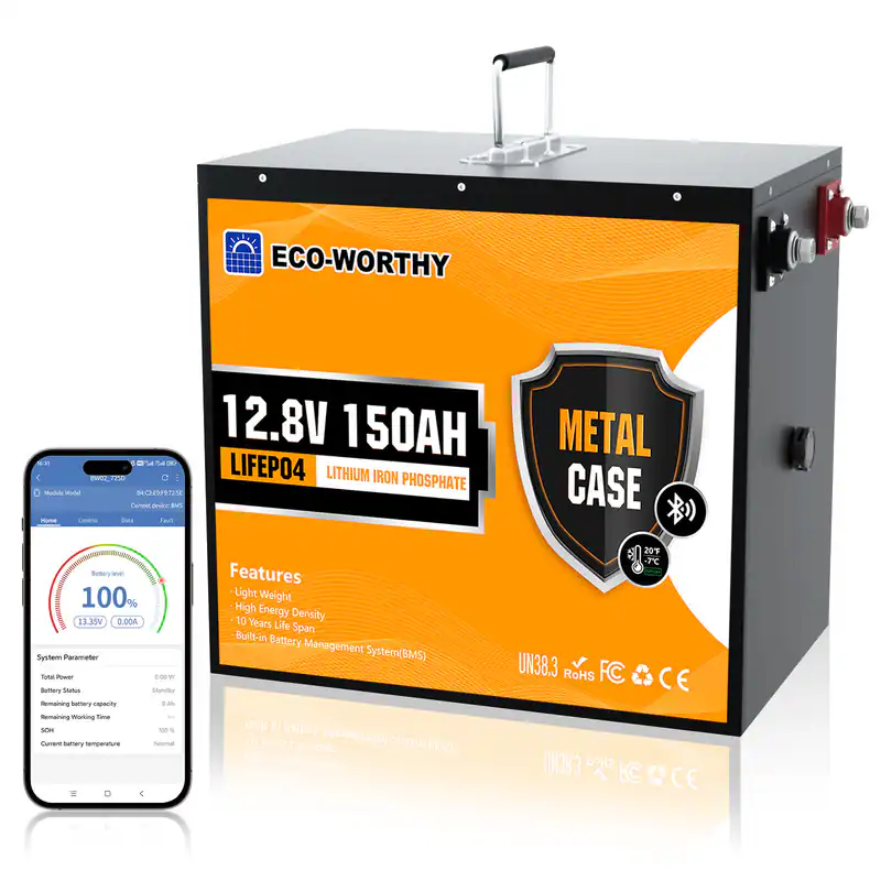 ECO-WORTHY 12V 150Ah LiFePO4 Bluetooth Lithium akku Metallhülle fur Wohnmobile