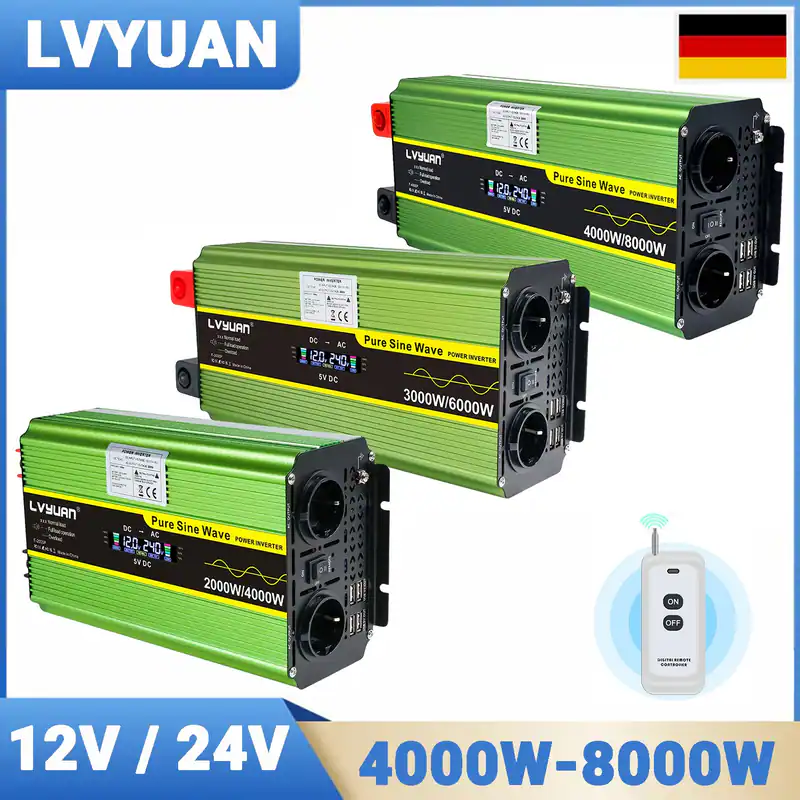 Reiner Sinus Wechselrichter 4000W 6000W 8000W Spannungswandler 12V/24V 230V USB