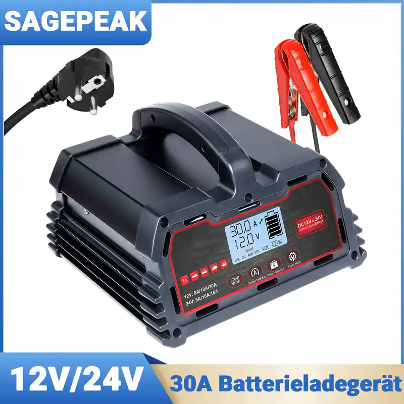30A Auto Intelligente Batterieladegerät 12V/24V KFZ LKW Batterie Ladegerät AGM