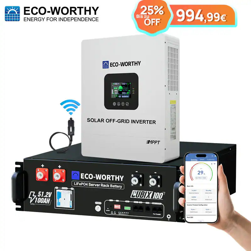 48V 100Ah LiFePO4 Lithium Batterie Speicher mit Bluetooth&48V 5KW Wechselrichter
