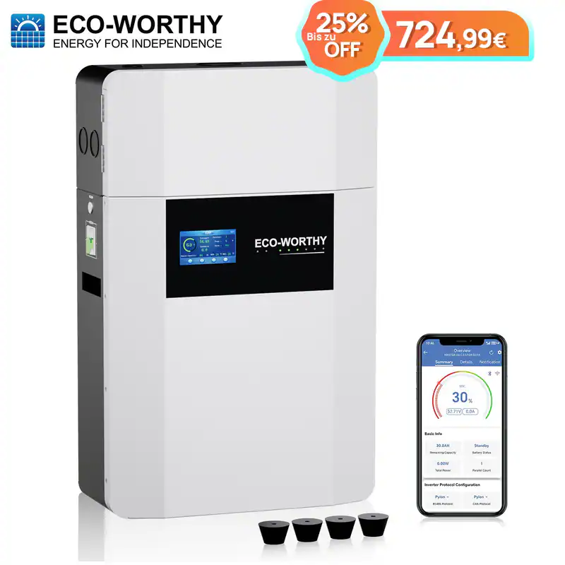 48V 100Ah Wandmontage LiFePO4 Batterie mit Anschlussdose für Speicher ECO-WORTHY