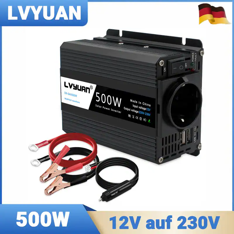500W Wechselrichter 12V auf 230V USB Car Spannungswandler Campen für Laptop