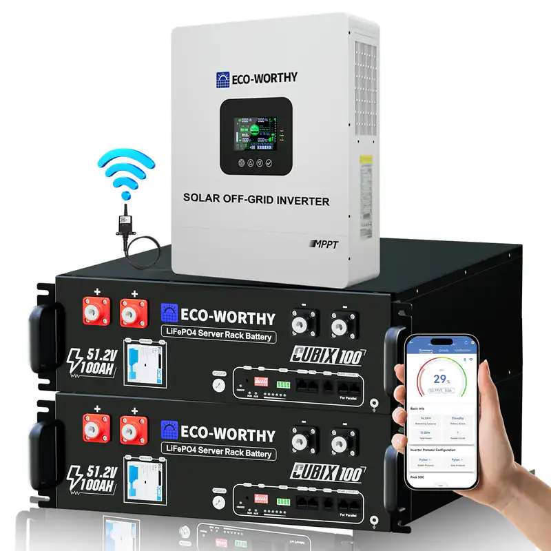 ECO-WORTHY 48V 100Ah Speicher Batterie & 48V 5KW Wechselrichter für Heimenergie