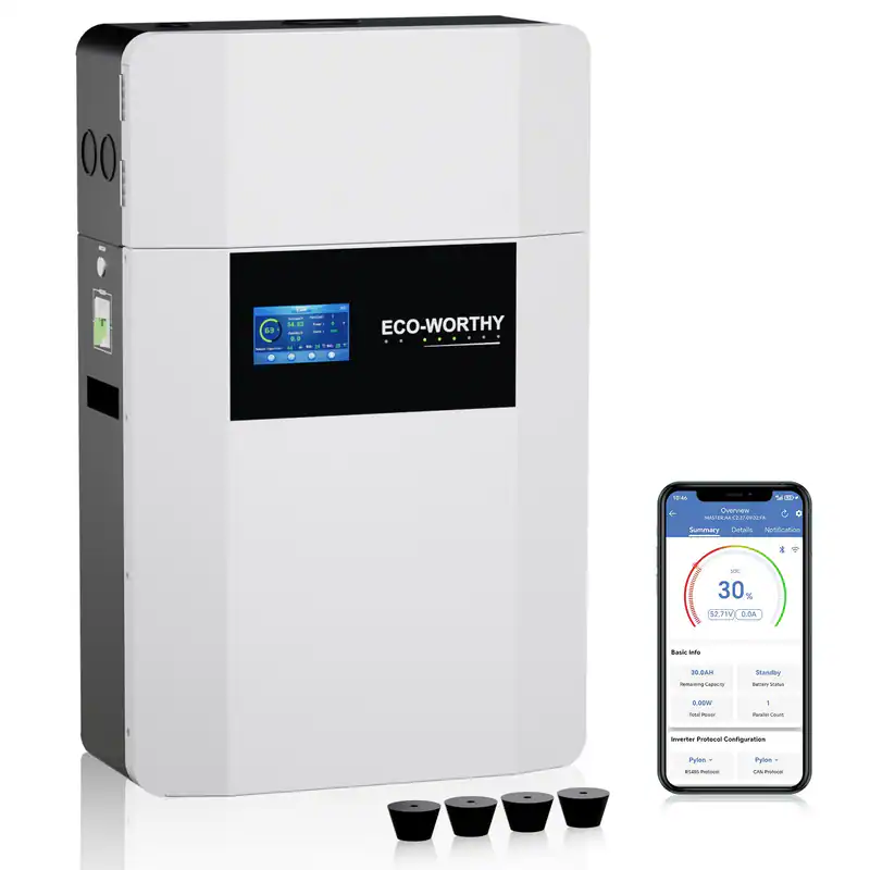 ECO-WORTHY 48V 100Ah Wandmontage LiFePO4 Batterie mit Anschlussdose für Speicher