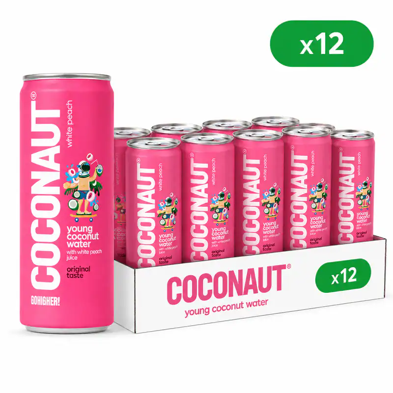 Kokoswasser aus jungen Kokosnüssen mit weißem Pfirsichsaft, 320 ml (12er-Pack)