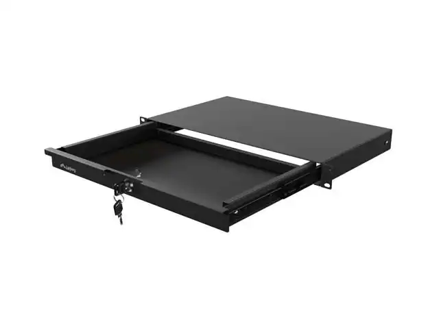 19" Rack Cabinet Drawer 1U 270 mm Black 1U / 483 ? 270 mm, Load Capacity up to 3