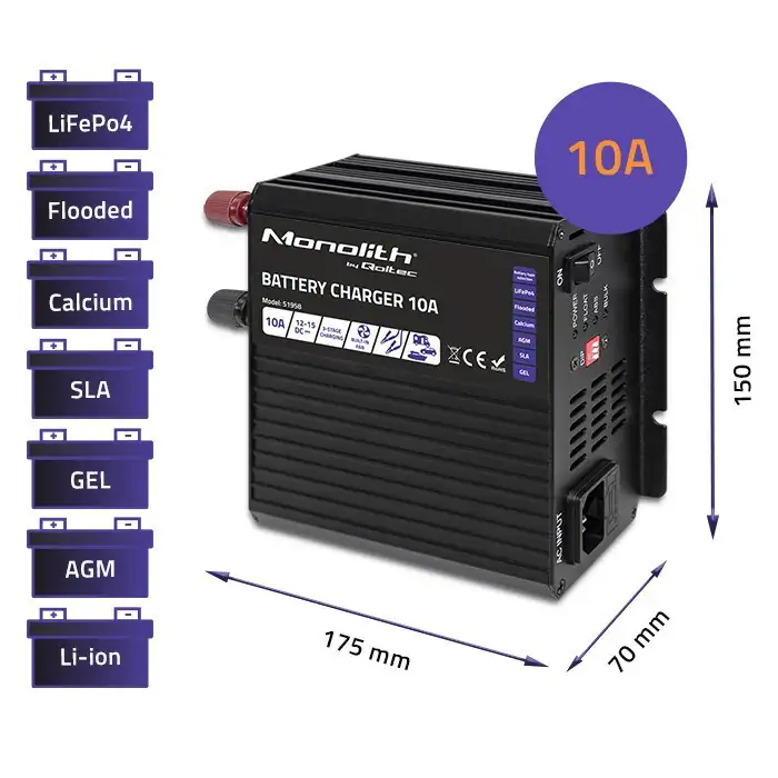 5901878519586 Qoltec 51958 Intelligentes Monolith-Ladegerät für LiFePO4 AGM GEL