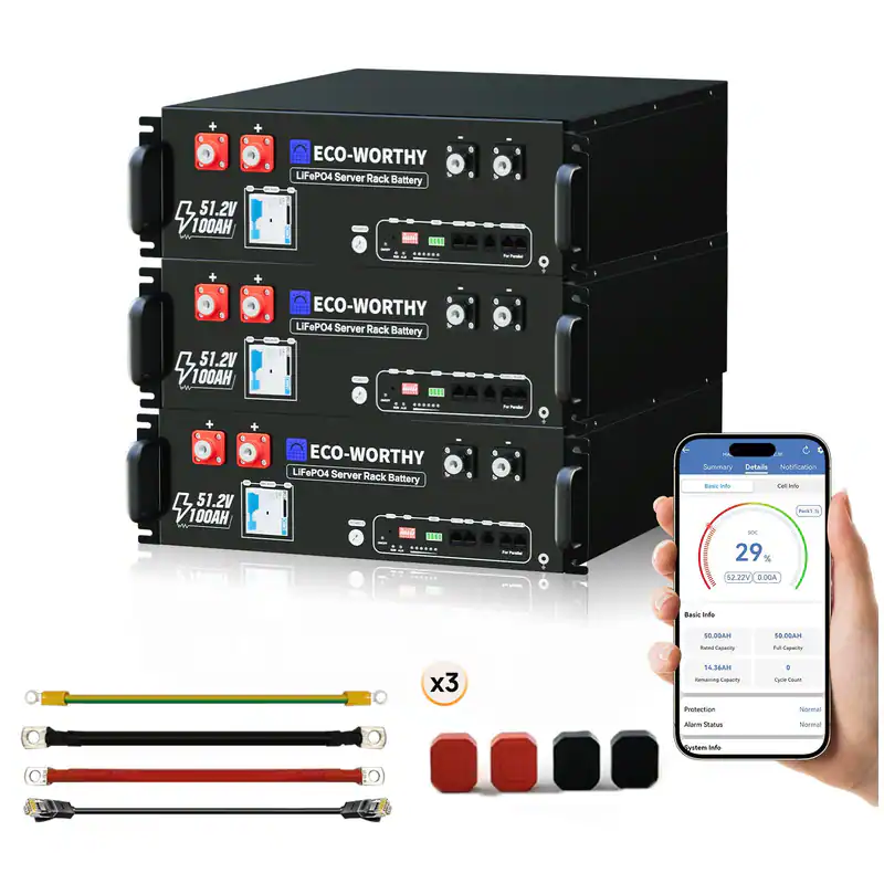 ECO-WORTHY 48V 100/200/300Ah Speicher Bluetooth LiFePO4 Stromspeicher 5,12kWh