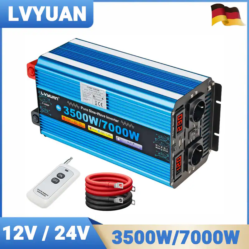 3500W 7000W Reiner Sinus Wechselrichter 12V 24V zu 230V Spannungswandler LED 2AC