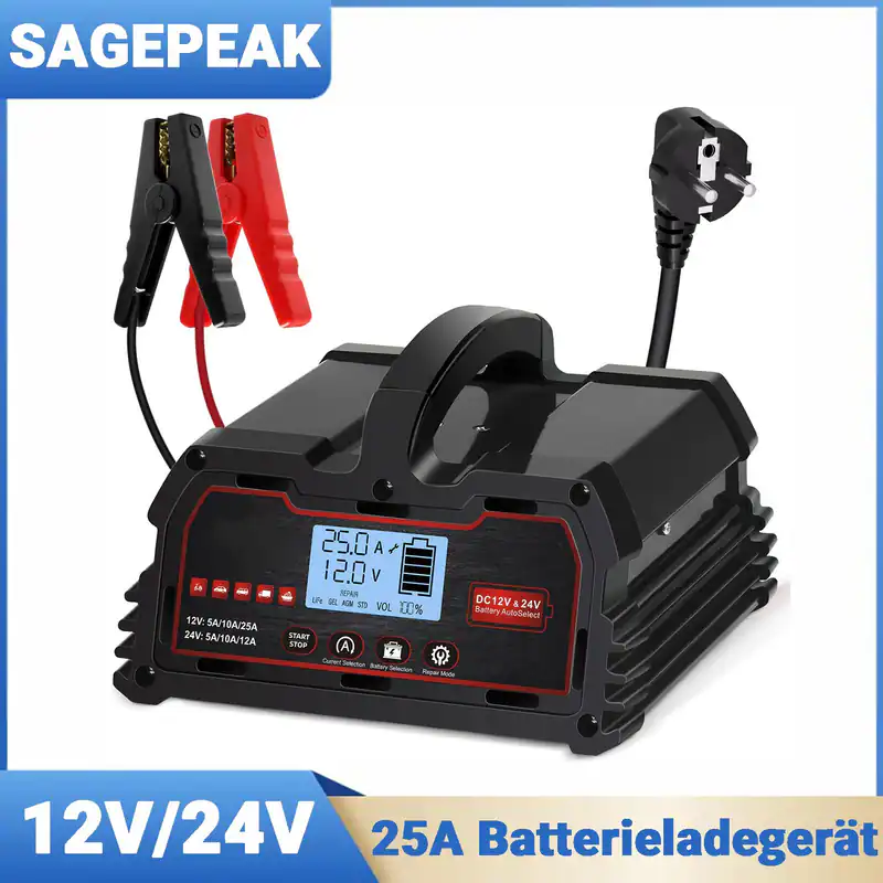 25A Auto LKW 12V 24V Intelligente Batterieladegerät Impuls Reparatur für AGM GEL
