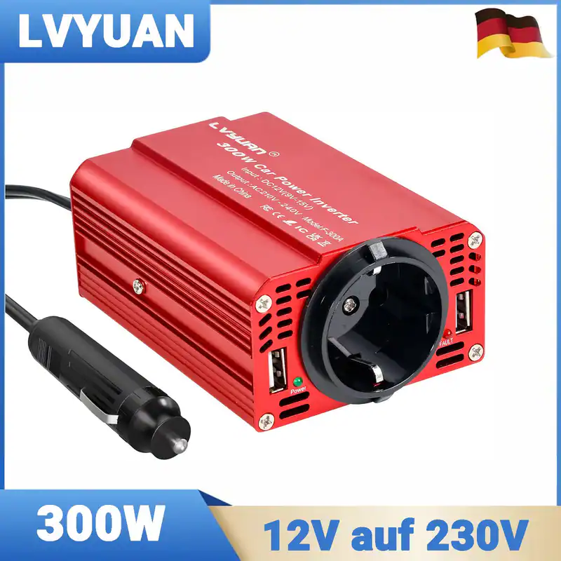 300W Wechselrichter Spannungswandler DC 12V To AC 230V Auto für Laptop Inverter