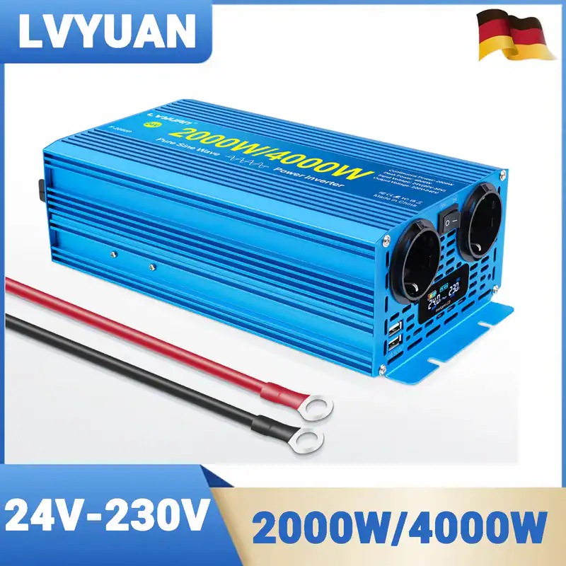 2000W 4000W Wechselrichter 24V auf 230V USB AC LCD Reiner Sinus Spannungswandler