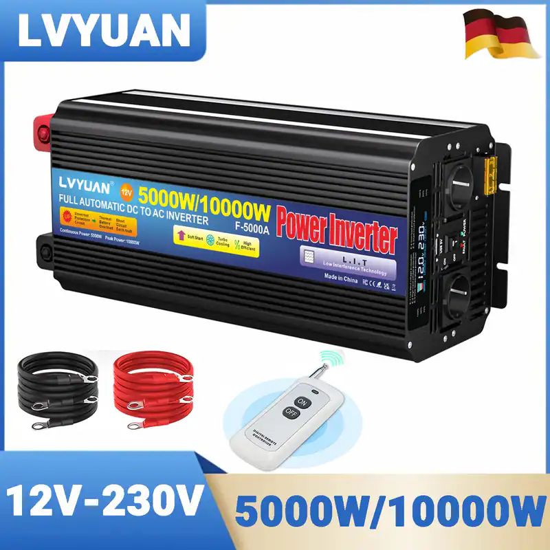 5000W 10000W Spannungswandler 12V zu 230V Wechselrichter Fernbedienung USB LCD