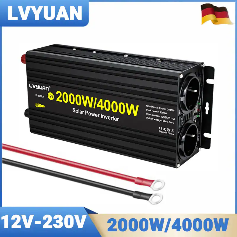 2000W 4000W Wechselrichter DC 12V auf AC 230V USB LED Spannungswandler Im Freien