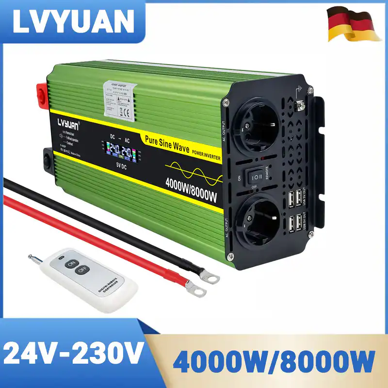 Reiner Sinus Spannungswandler DC 24V auf AC 230V 4000W 8000W Wechselrichter 4USB