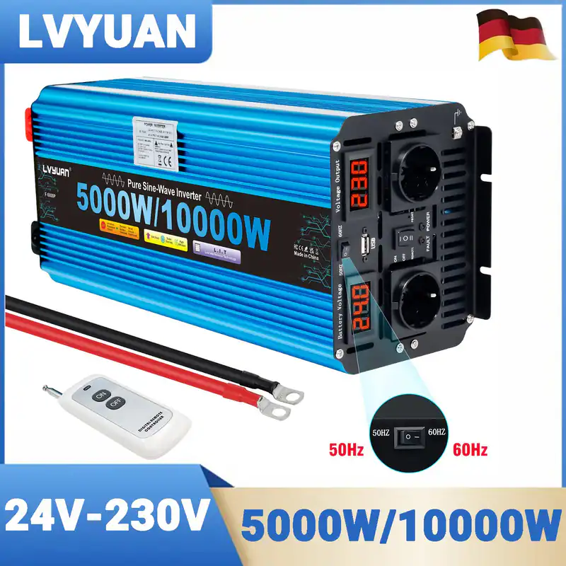 5000W 10000W Reiner Sinus Spannungswandler 24V 230V Wechselrichter Fernbedienung