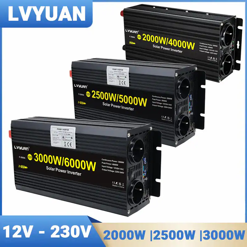 2000W 2500W 3000W Wechselrichter 12V zu 230V Spannungswandler LCD/LED USB Camp