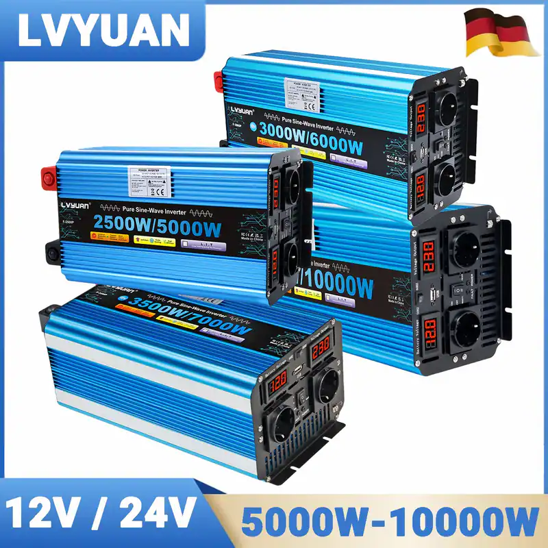 5000W 3500W 3000W Reiner Sinus Wechselrichter 12V 24V auf 230V mit Fernbedienung