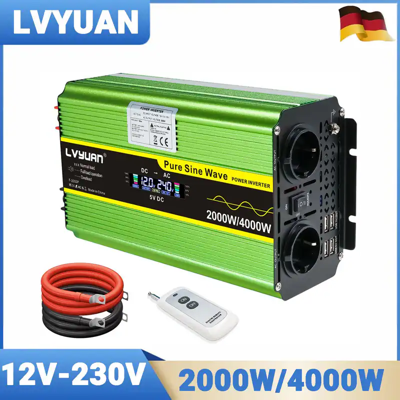 2000W 4000W Reine Sinuswelle Wechselrichter 12V zu 230V RV Spannungswandler 4USB