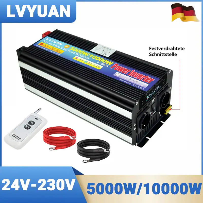 5000W 10000W Wechselrichter 24V auf 230V USB LCD Spannungswandler Fernsteuerung