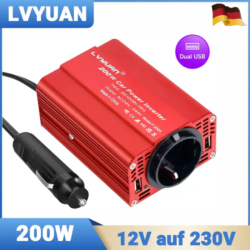 200W Wechselrichter Spannungswandler DC 12V To AC 230V Auto für Laptop Inverter