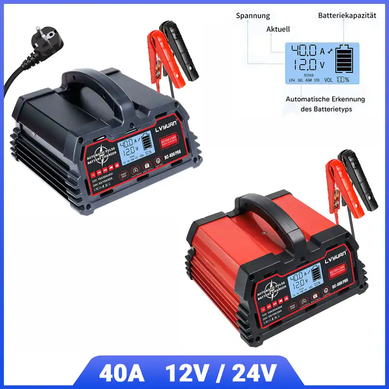 40A Auto Intelligentes Batterieladegerät Impuls Reparatur 12V/24V für AGM GEL