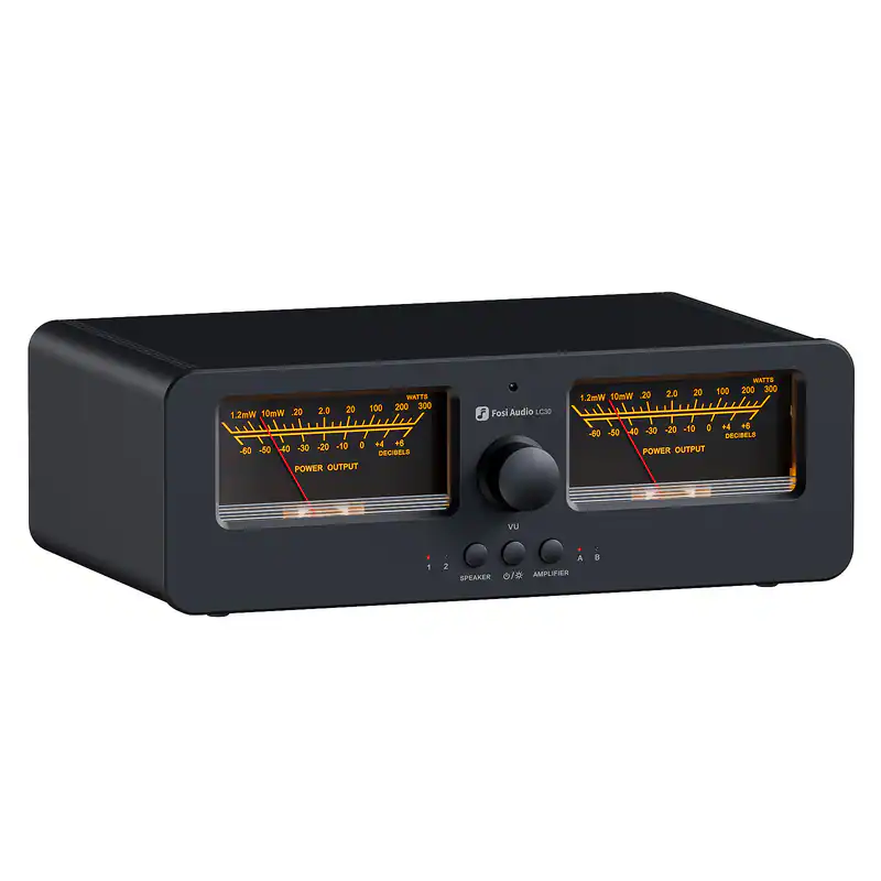 Fosi LC30 Verstärker-Lautsprecher-Umschalter 2-in-2-Out Dual Analog VU Meter Box
