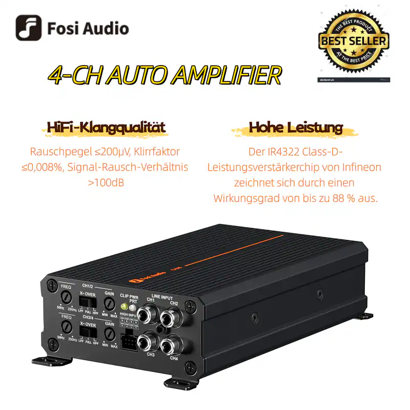 FOSI AUDIO CA30 4X100W 4-Kanal-AutoverstärkerHiFi Klasse D 12V AUTO Amplifier