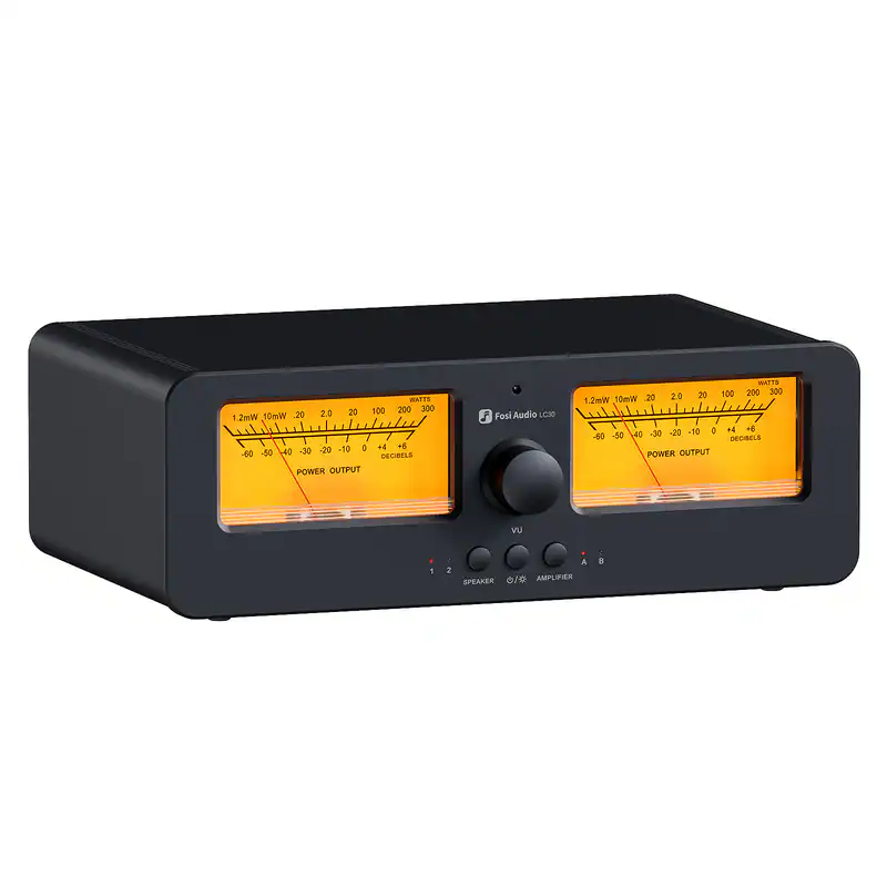 Fosi LC30 Verstärker-Lautsprecher-Umschalter 2-in-2-Out Dual Analog VU Meter Box