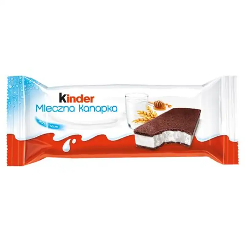 40084725 Biszkopt z mlecznym nadzieniem Kinder Mleczna Kanapka 28g Ferrero Polsk