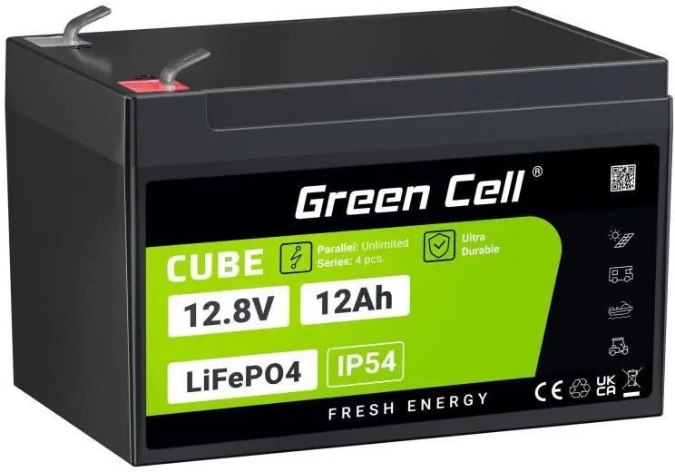 AKUMULATOR LITOWO-ŻELAZOWO-FOSFORANOWY LiFePO4 Green Cell Cube 12.8V 12Ah LFPGC1