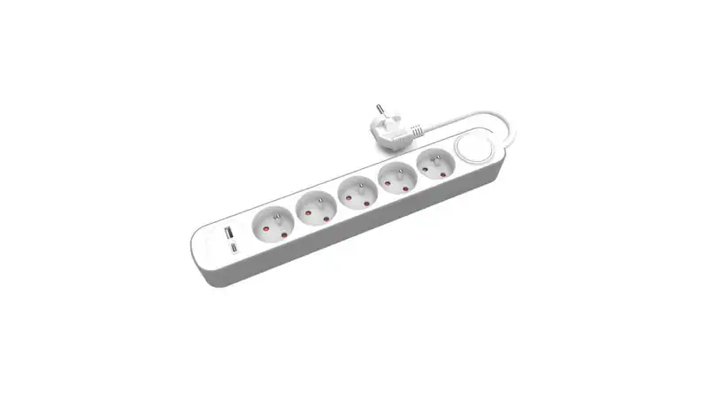 Przedłużacz stały 5x z włącznikiem oraz gniazdami USB A USB C 1,5m PS-570WS+USBA