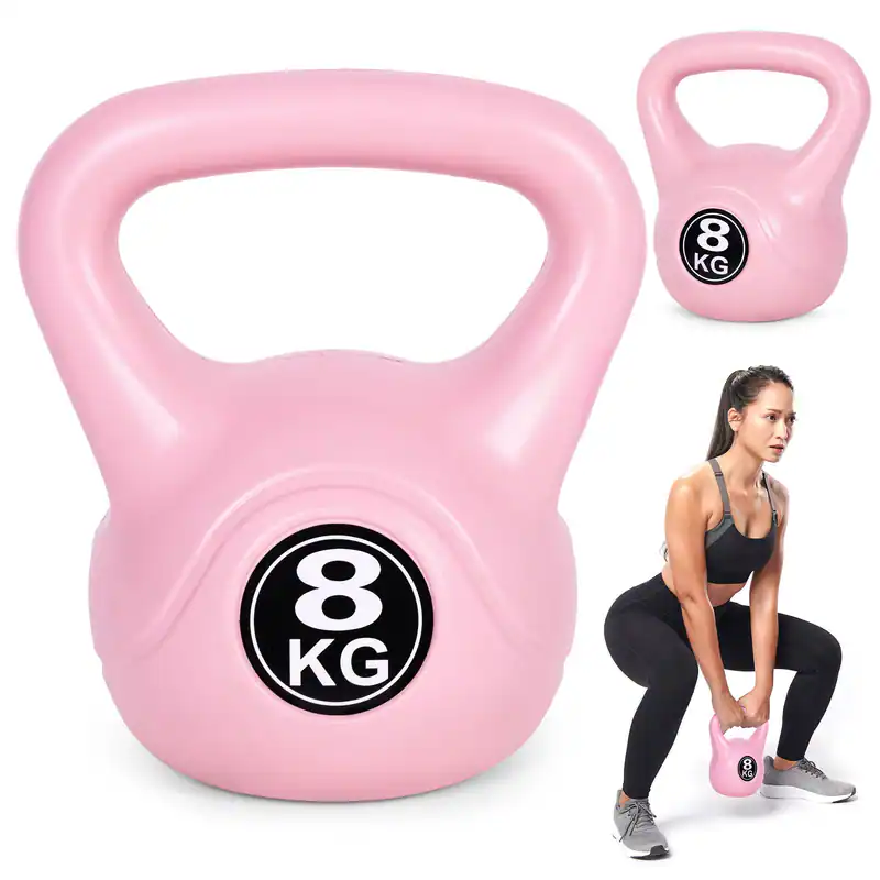 Kettlebell 8 kg für Übungen, Hantel, Kugel, Gewichtsball, Fitnessgewicht, rosa,