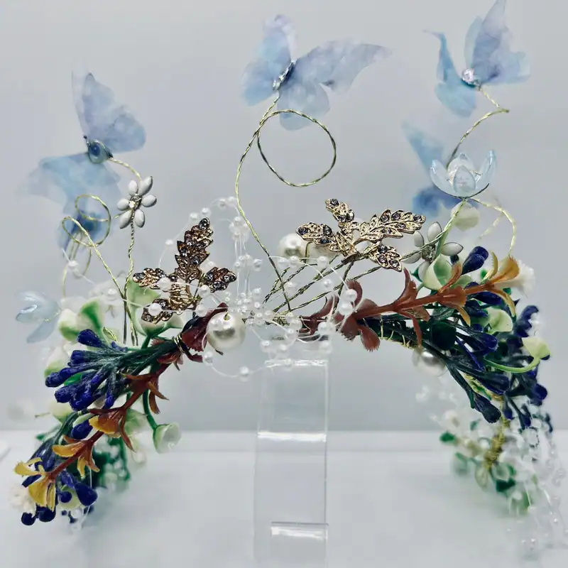 Elfen Blumen Tiara mit Schmetterlingen in Blau festival Accessoires