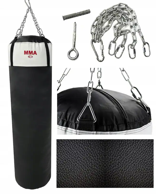 Gefüllter Boxsack 150x45 cm mit Halterung, Schwarz